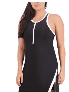 Sage Collective Women's Active Dress with Inner Short Black & White Zip-Front 2x